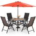 durable & William Outdoor 6 Pieces Dining Set with 4 Rattan Chairs 1 Wood-Like Metal Table and 1 10ft 3 Tier Auto-tilt Umbrella(No Base) Red Modern Patio Furniture for Poolside Por