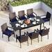durable & William Outdoor Patio 7 Pieces Dining Set with 6 PE Rattan Chairs and 1 Rectangle Expandable Metal Table Modern Outdoor Furniture with Seat Cushions for Poolside Porch Pa