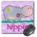 3dRose Cute Hippie Hippo Hippopotamus With Hippie Flowers Background Cartoon Animal Mouse Pad 8 by 8 inches