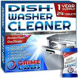 GRIME LABS Dishwasher Cleaner Deodorizer Descaler Tablets 24 pack Heavy Duty Deep Clean and Natural Limescale Remover Rinse Aid Compatible Dish Washer Cleaner Machine Pods 12 Months Supply