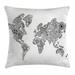 Earth Throw Pillow Cushion Cover Floral Pattern As World Map Continents Authentic Stylized Modern Design Decorative Square Accent Pillow Case 20 X 20 Inches Black White by Ambesonne