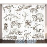 Jurassic Decor Curtains 2 Panels Set Collection of various dinosaurs illustrations gigantic skeleton biology historic Living Room Bedroom Accessories 108 X 84 Inches by Ambesonne
