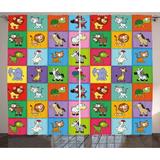 Nursery Curtains 2 Panels Set Group of Funny Young Animals in Colorful Squares Happy Cartoon Wildlife Collection Window Drapes for Living Room Bedroom 108W X 96L Inches Multicolor by Ambesonne