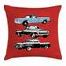 Truck Throw Pillow Cushion Cover Vintage Pickup Vehicle Designs on Abstract Ruby Background Inner City Transport Decorative Square Accent Pillow Case 16 X 16 Inches Ruby Blue White by Ambesonne
