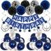 47pcs Complete Navy Blue Happy Birthday Flag Balloon Paper Flower Ball Decoration Set Blue Silver Star Pull Flower Spiral Hanging Decoration Birthday Party Supplies Party Favors Party Decor Party S