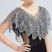 Vintage Sequin Beaded Evening Cape Bridal Shawl for Women - Cheongsam Classic Shawl with Leaf Lace and Sequins