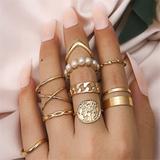 Deyared Women s Gold Rings Gold Plated Ring Set 10pcs Women Cutout Pearl Open Pearl Set Nail Alloy Fashion Ring Under $4 Ring for Women on Clearance