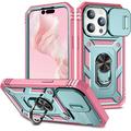 14 Pro Protective Case Case iPhone 14 Pro Case for Woman with Sliding Lens Cover and Kickstand Shockproof Case TPU Durable Bumper Textured Matte Hybrid Design for 14 Pro case-Green+Pink