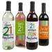 Big Dot of Happiness 21st Birthday - Cheerful Happy Birthday - Colorful Twenty-First Birthday Party Decor - Wine Bottle Label Stickers - Set of 4