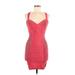 2b bebe Casual Dress - Bodycon V Neck Sleeveless: Red Print Dresses - Women's Size Medium