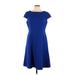 Anne Klein Casual Dress - A-Line Boatneck Short Sleeve: Blue Solid Dresses - Women's Size 12