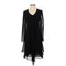 Jones New York Cocktail Dress - A-Line V Neck Long sleeves: Black Solid Dresses - Women's Size 4