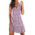 knqrhpse Sundresses for Women Summer Dresses for Women For Women Casual Dress Casual Mini Summer Loose Dress Sleeveless Floral Print V Neck Hollow Out Beach Dress Womens Dresses Purple Dress Xl