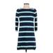 J.Crew Casual Dress - Sweater Dress High Neck 3/4 sleeves: Teal Stripes Dresses - Women's Size 2X-Small