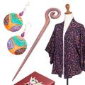 Vibrant Bali,'Curated Gift Set with Kimono Jacket Earrings and Hair Pin'
