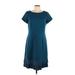 Talbots Casual Dress - A-Line Scoop Neck Short sleeves: Teal Solid Dresses - Women's Size 12