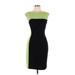 Connected Apparel Casual Dress - Sheath Crew Neck Sleeveless: Green Color Block Dresses - Women's Size 6