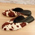 Zara Shoes | Leather Sandals Women 37 Brown Flat Mules Slides Cow Print Fur Bold 6 Barn Zara | Color: Brown/Tan | Size: 6