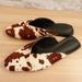 Zara Shoes | Leather Sandals Women 37 Brown Flat Mules Slides Cow Print Fur Bold 6 Barn Zara | Color: Brown/Tan | Size: 6