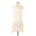 Stylus Casual Dress - Mini Cowl Neck Sleeveless: Ivory Solid Dresses - Women's Size Large