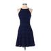 Aqua Casual Dress - A-Line: Blue Jacquard Dresses - Women's Size X-Small