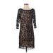 Catherine Malandrino Casual Dress - Party Boatneck 3/4 sleeves: Black Print Dresses - Women's Size X-Small