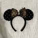 Disney Accessories | Disney Parks Black Jeweled Studded Gold Minnie Mouse Ears Headband | Color: Black/Gold | Size: Os