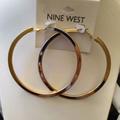 Nine West Jewelry | Nine West Mod Shiny Gold Smooth Flat Tube 3" Hoop Earrings**New! | Color: Gold | Size: Os