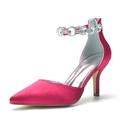 Womens Classic Pointed Toe Wedding Dress Shoes Sparkly Rhinestones Ankle Strap Stiletto Heel Dress Shoes with Zipper,Fuchsia,7 UK