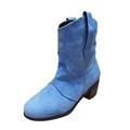 LOSVIP Casual Shoes Retro Boots Comfortable Roman Boots Large Size Slip Up Low Heeled Womens Boots Women Boots Low Heel (Light Blue, 6.5)