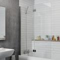 Luxura Modern Bathroom Bath Shower Screen 2 Section Square Chrome 1000mm Reversible 6mm Thick Thermally Strengthened Glass Panels