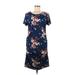 Nine Britton Casual Dress - Shift Scoop Neck Short sleeves: Blue Floral Dresses - Women's Size Large