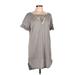 Mia Joy Casual Dress - Mini Plunge Short sleeves: Gray Marled Dresses - Women's Size Large