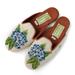 Anthropologie Shoes | Anthropologie Snapdragon Hydrangea Wool Needlepoint Wood Mules Size Medium | Color: Blue/Cream | Size: 9