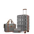 Kono Luggage Sets of 3 Piece Carry On Suitcase Lightweight ABS Hard Shell Cabin Luggage with TSA Lock+Travel Bag and Toiletry Bag(Grey/Brown,20 inch Luggage Set)