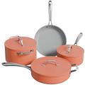 Ciarra Beyond Cookeware Set Nonstick Pots and Pans Set Induction Hob Pots Set with Lid Including 24cm Dutch Oven 26cm Frying Pan 28cm Saute Pan 20cm Saucepan, Compatible with All Stovetops, Orange