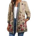 Coats for Women Women's Ethnic Jacket O-Neck Full Sleeve Cardigan Vintage Print Lightweight Coat Ladies Casual Coats Jackets Fall Trench Coats