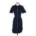 White House Black Market Cocktail Dress Collared Short sleeves: Blue Solid Dresses - Women's Size 6