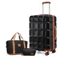 Kono 3 Piece Luggage Sets Large Suitcase with Spinner Wheels Lightweight ABS Hard Shell Travel Luggage with Travel Bag and Toiletry Bag Carry-on Suitcase with TSA Lock(Black/Brown,28 inch luggage set)