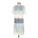 BCBGMAXAZRIA Casual Dress - Shift Tie Neck Short sleeves: Blue Ombre Dresses - Women's Size Small