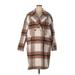 Nine West Coat: Knee Length Brown Print Jackets & Outerwear - Women's Size 2X-Large