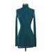 Sky To Moon Casual Dress - Mini High Neck Long sleeves: Teal Dresses - Women's Size Small