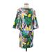 Boden Casual Dress - Shift High Neck 3/4 sleeves: Green Tropical Dresses - Women's Size 4