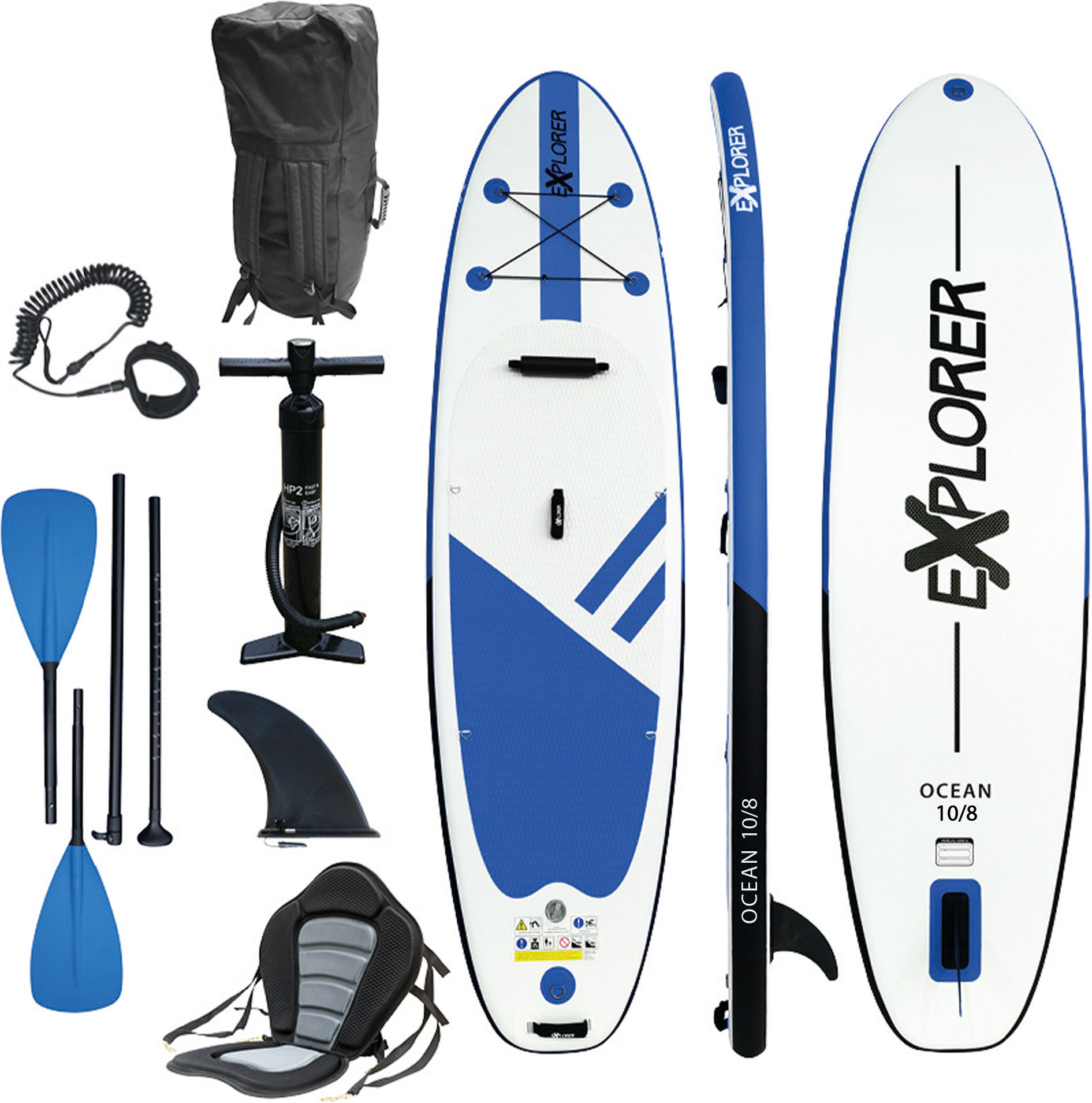 SUP-Board EXPLORER "Ocean 10‘8“ Aufblasbares Stand Up Paddle Set (325x84x15cm)", blau, Wassersportboards, 325cm, Kunststoff Image