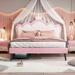 Full Size Princess Bed With Crown Headboard and 2 Drawers, Platform Bed with Headboard and Footboard, White+Pink