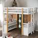 Contemporary & Simple Design Wood Twin Size Loft Bed with 2 Seats and a Ladder, Sturdy Construction & Safety Guaranteed, White
