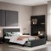 Queen Size Storage Bed with Support Legs, Metal Bed Frame with Headborad, Platform Bed with a Big Drawer, Grey