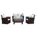 Brown Outdoor Patio PE Rattan Wicker 4 Seat Conversation Sofa Set