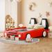 Car Bed, Twin Size PU Leather Race Car-Shaped Platform Bed with Wheels and Rails Design