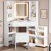 Corner Vanity Desk with Lighted Mirror 4 Drawers Rotating Shelves